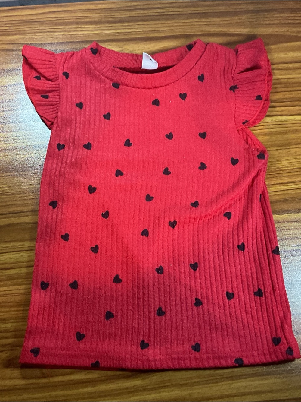 SHEIN Red Ribbed Tank Top with Black Heart Pattern
